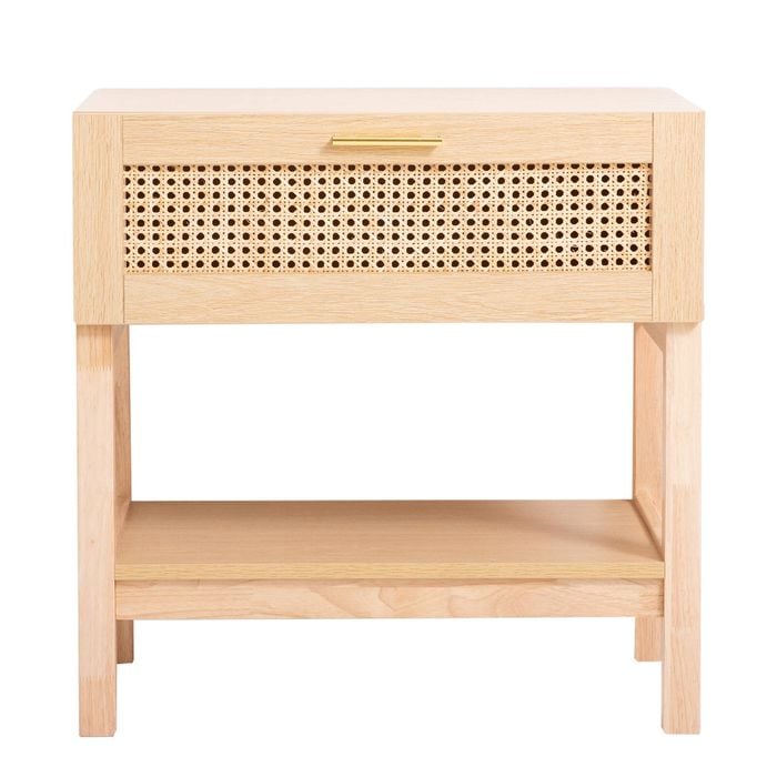 Casa Decor Santiago Rattan Bedside Table Drawers Table Nightstand Cabinet Oak Oak