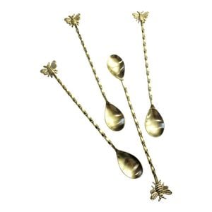 4pc LVD Bee 23.5cm Brass Coffee/Tea Drink Stirrer Utensil Set - Gold