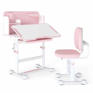 Costway Tilt Kid Study Desk & Chair Set Adjustable Writing Table Set Pink
