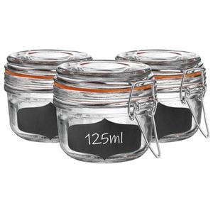 Argon Tableware 6x Glass Storage Jar & Labels Set - 125ml/4.2oz 4 Colour Seals Airtight Kitchen Storage Container Preserving Jar