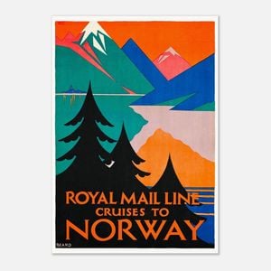 Galrie Royal Mail Line Vintage Cruise Poster to Norway Timeless Travel Art for Home, Poster Only, A1 60 x 84cm (23 x 33inch)