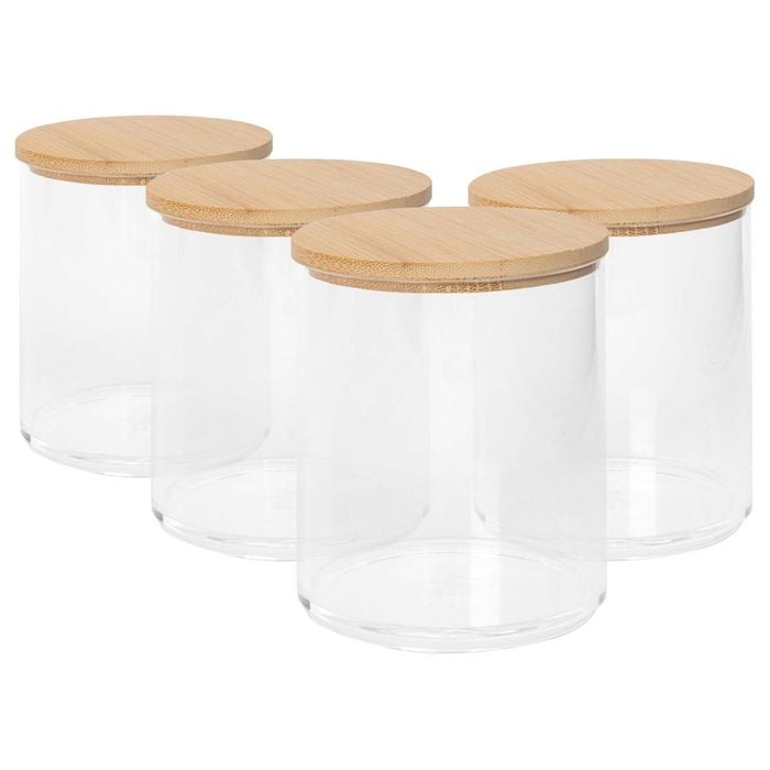 Harbour Housewares Reusable Plastic Bathroom Canisters with Bamboo Lid - Pack of 4