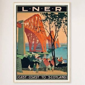 Galrie Captivating Forth Bridge Vintage Travel Poster of Scotland's East Coast Art Print, Wood Frame, A2 42 x 60cm (16 x 24inch)