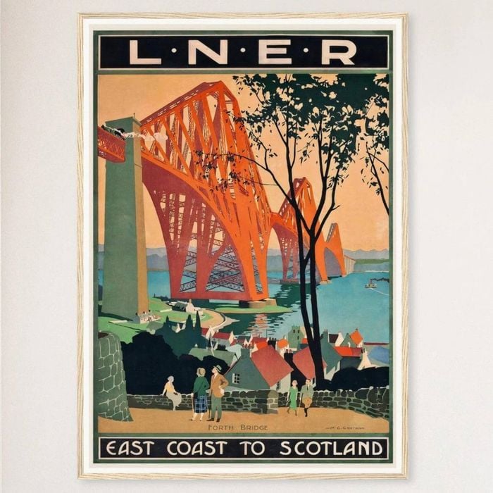 Galrie Captivating Forth Bridge Vintage Travel Poster of Scotland's East Coast Art Print, Wood Frame, A2 42 x 60cm (16 x 24inch)