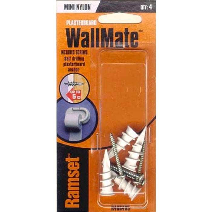 Ramset Mini Wallmate Nylon with Screws White 4pk