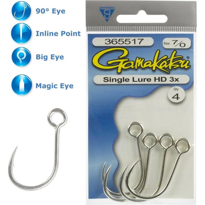 Gamakatsu Single Lure 3x Heavy Duty HD Fishing Hook 7/0 (4pcs)