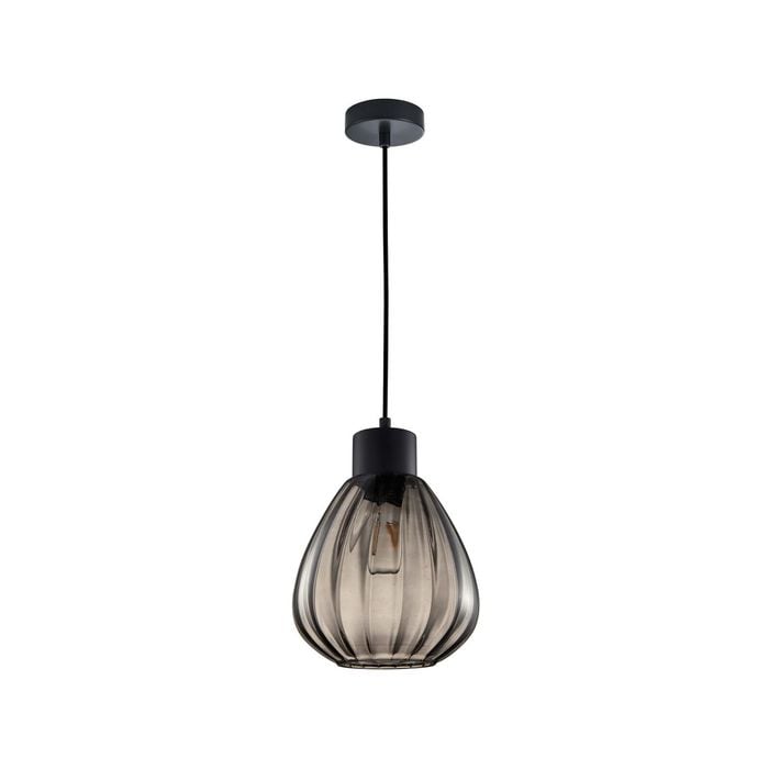 CLA Lighting TULIP2 Interior Black Smoke Wine Glass Ribbed Pendant Light- 1 lit