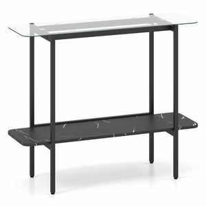 Costway 100 CM Console Table Tempered Glass Faux Marble Modern Entryway