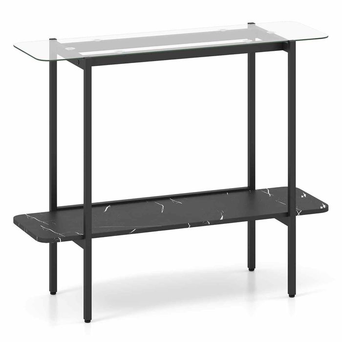 Costway 100 CM Console Table Tempered Glass Faux Marble Modern Entryway