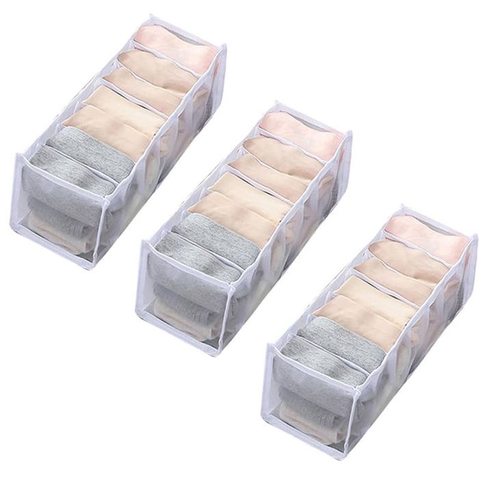 Catzon 3 Pcs 7 Grids Underwear Organisers Foldable Holds 14 Pairs of Underwear