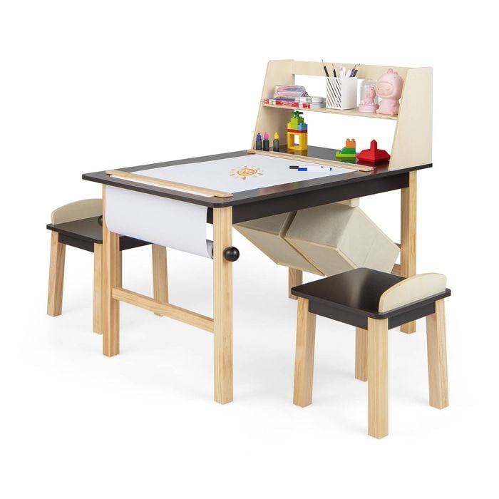 Costway Kids Drawing Table & Chair Set Art Easel W/paper Roll