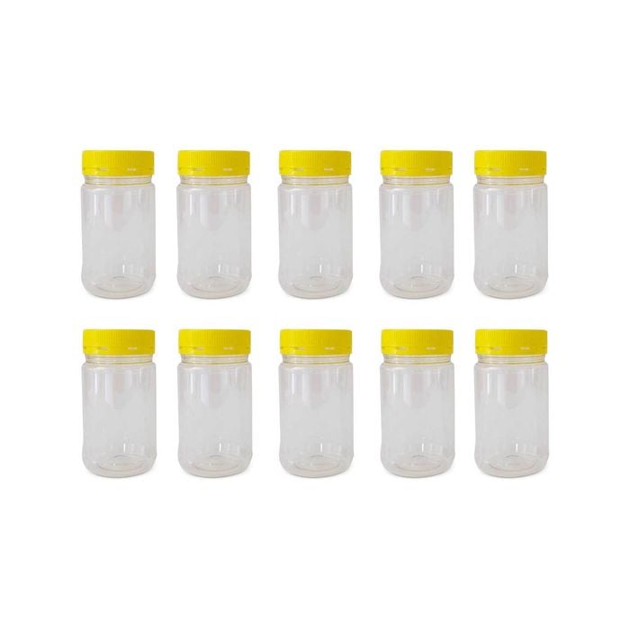 10x 500g Plastic Honey Jars + Lids - Round Clear Food Grade Packaging Containers
