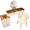 Smart Makeup Dressing Table Set with LED Mirror, Cabinet & Chair – Gold/White