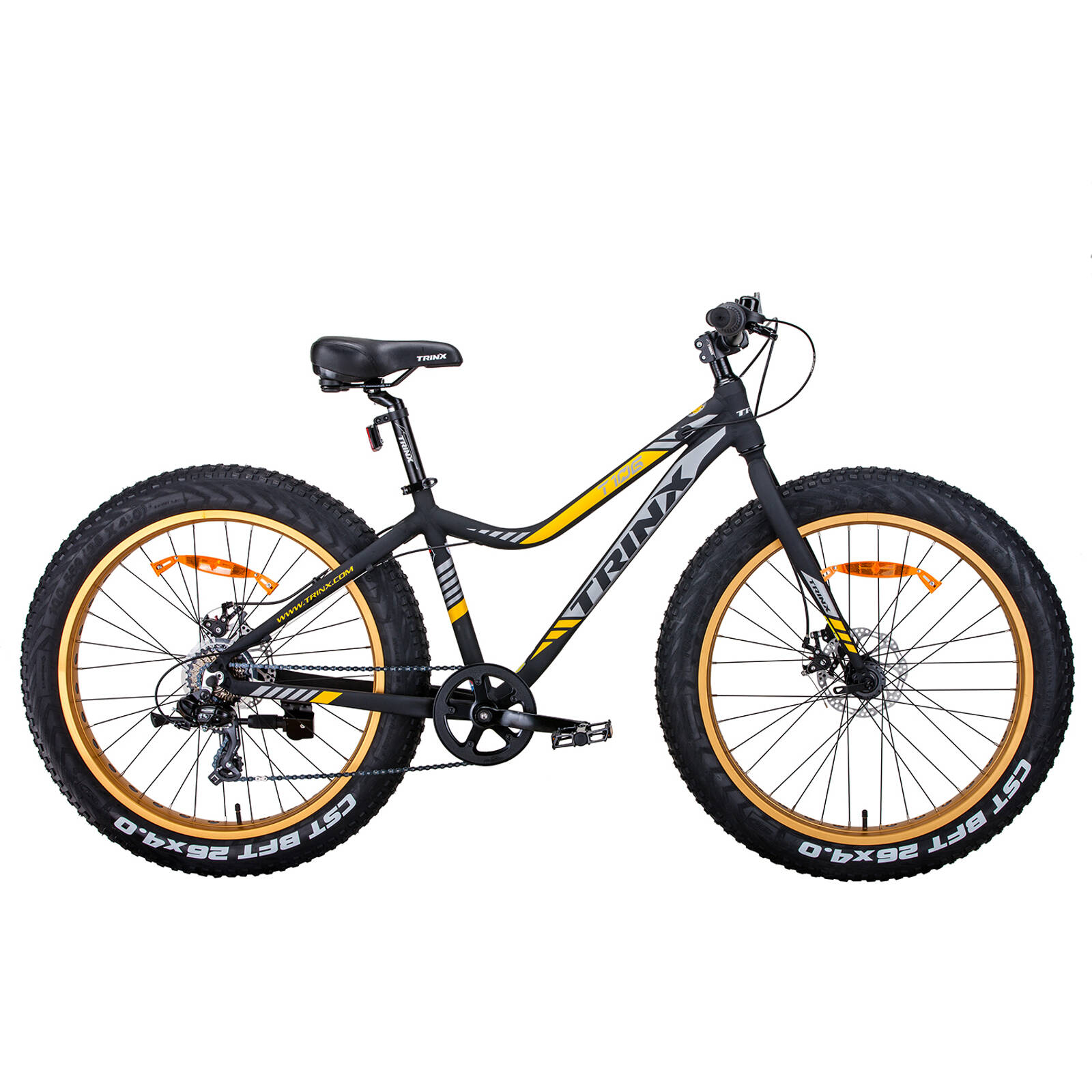 Trinx Tiger T106 Fat Bike Shimano 7 Speed Bicycle Matt Black/Orange -  Bunnings Australia