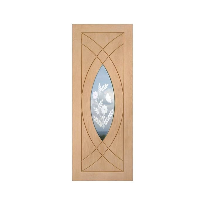 Woodcraft 2040 x 820 x 40mm Entrance Door Flower Glass TG SD45