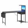 Advwin Gaming Desk with LED Lights & Power Outlets Reversible Storage Shelf 120cm Computer Desk with Fabric Drawer