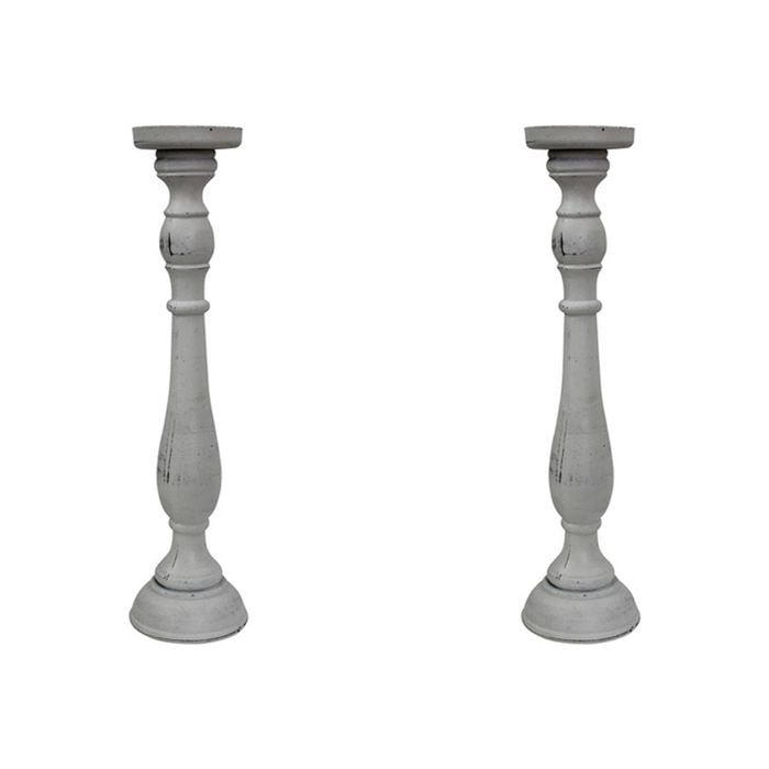 2x MDF/Metal Harper 47cm Pillar/Taper Stick Candle Holder Home Decor Display GRY