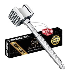 Gourmet Easy Meat Mallet Stainless Steel Tenderizer, Dual-Sided, Non-Slip Handle