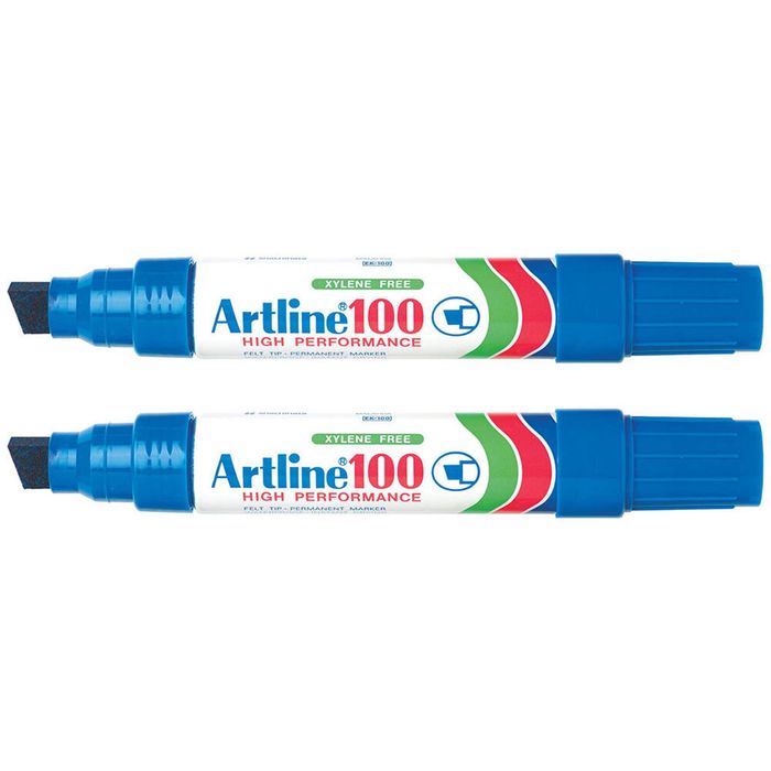 2x Artline 100 Jumbo Permanent Chisel Whiteboard Writing 7.5-12mm Marker Pen Bl