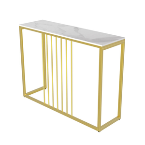 P&P White Gold Console Table Sintered Stone Top Hallway Entryway Table