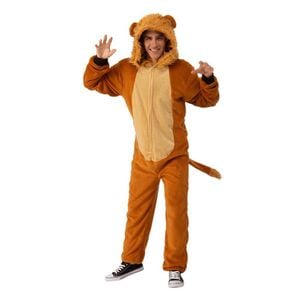 Lion Furry Onesie Halloween Costume for Adults, Plush Jungle Animal Jumpsuit, Medium