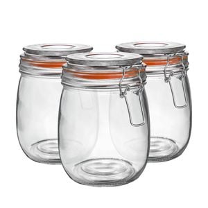 Argon Tableware Glass Storage Jars - 750ml/26.4oz - Set Of 6 - 4 Colour Seals Airtight Kitchen Storage Container Preserving Jar