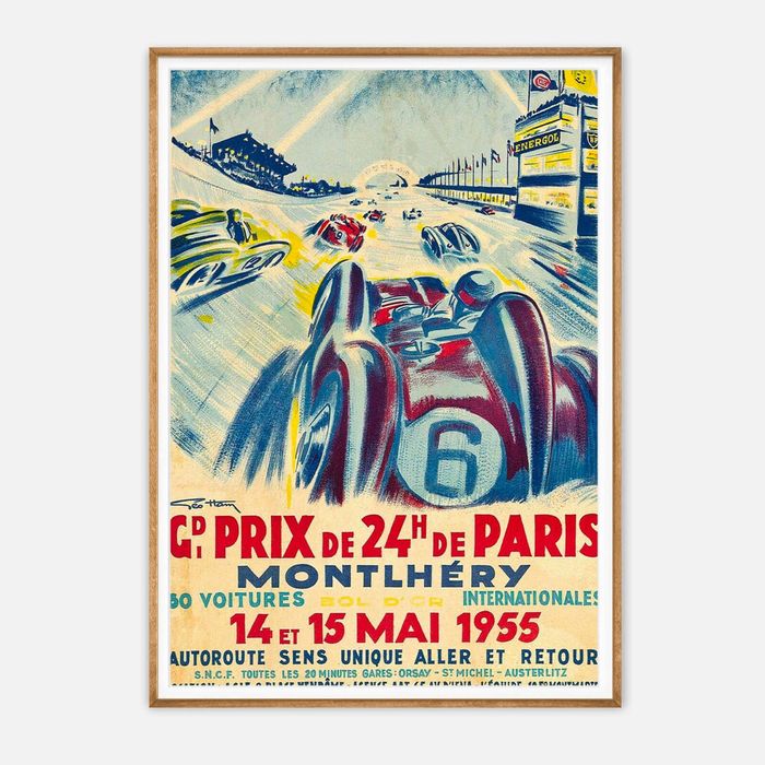 Galrie Vintage 1955 Grand Prix de 24H de Paris Racing Poster by Geo Ham, Wood Frame, A2 42 x 60cm (16 x 24inch)