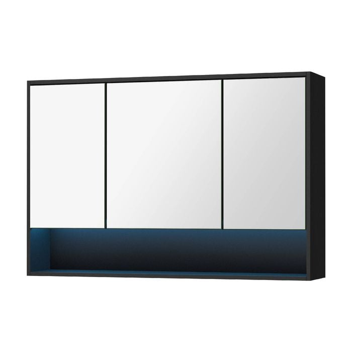 Welba 3 Doors Wall Cabinet Mirror Storage 1200x750mm LED Light Black Cupboard