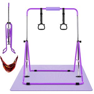 Advwin Adjustable Height Gymnastics Bar for Kids with Mat & Rings & Swing, Purple