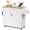 Costway Mobile Kitchen Island Trolley Sideboard W/spice Rack White