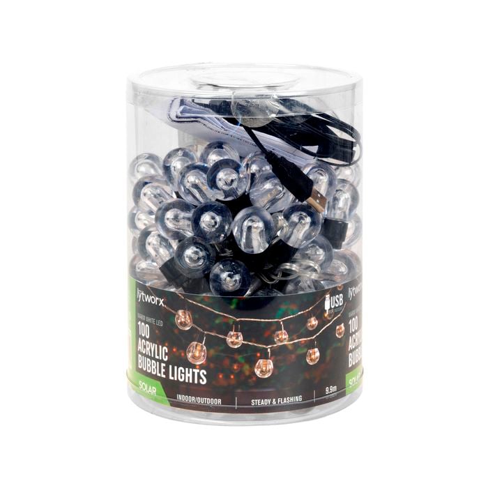 Lytworx Warm White Solar USB Acrylic Bubble Lights - 100 Pack