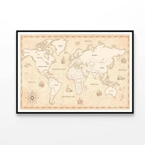 The World Map in Vintage  Print 100% Australian Made 90x60cm  (Poster)