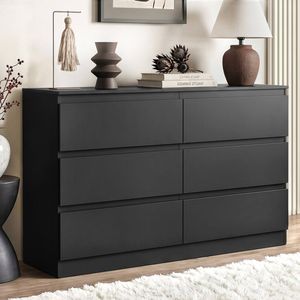 Homfurn 6-drawer Chest – 120cm, Minimalist Style, Groove Handle Design, Full Floor Base, 60kg Capacity, Black