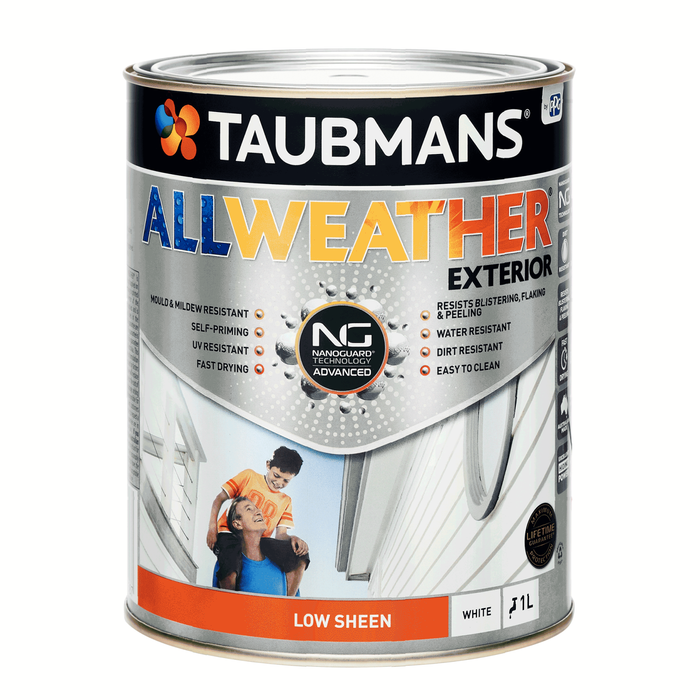 Taubmans 1L White Low Sheen All Weather Exterior Paint