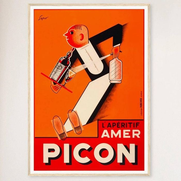 Galrie Amer Picon Vintage Waiter Advertising Poster-French Aperitif Art Print Home Decor, Wood Frame, A2 42 x 60cm (16 x 24inch)