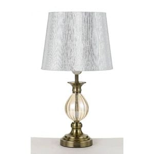 Telbix Crest Vintage Table Desk Lamp Light Glass Metal Fabric Antique Brass Amber Gold