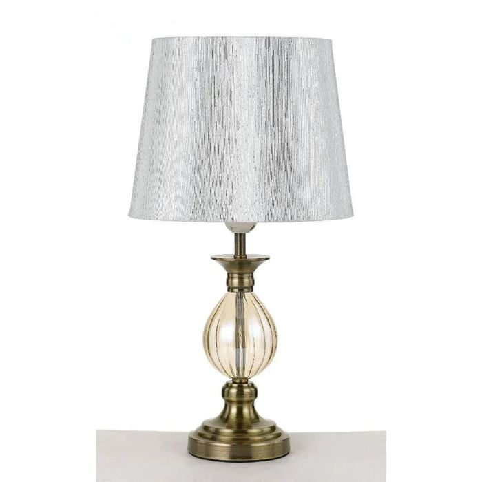 Telbix Crest Vintage Table Desk Lamp Light Glass Metal Fabric Antique Brass Amber Gold