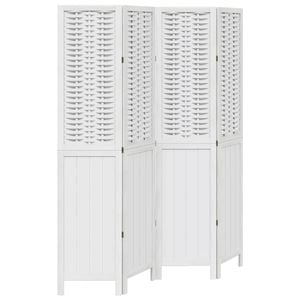 vidaXL Room Divider Privacy Screen Partition 4 Panels White Paulownia