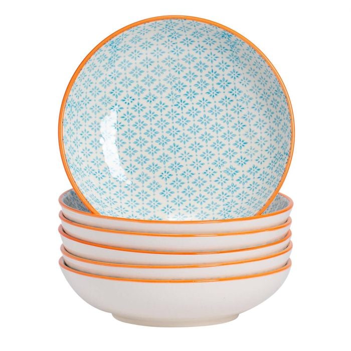 Patterned Print Stoneware Pasta Bowls - Pack of 6