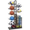 Advwin 7-tier Sports Ball Storage Rack, Vertical Basketball Stand With 50cm Side Organiser Basket, for Garage, Gym