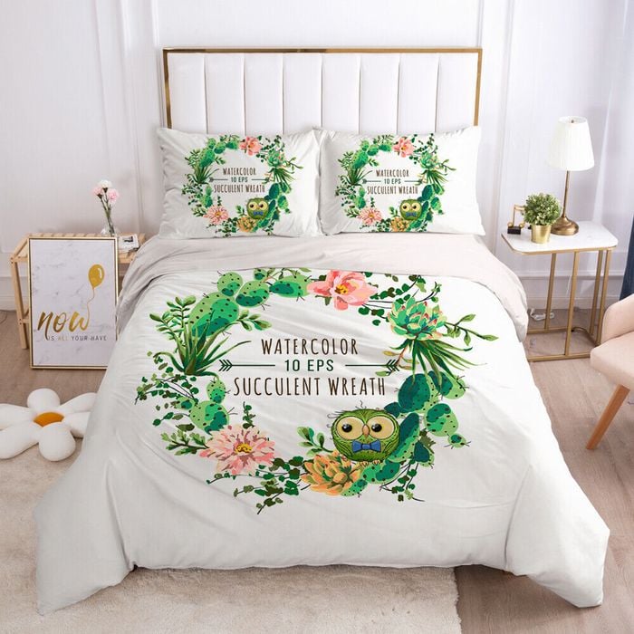3D Green Bird Flower 366 Bed Pillowcases Quilt King Single Size