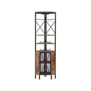 Ihomdec 6-tier Multifunctional Pentagon Corner Shelf With Storage Cabinet Rustic Dark Brown