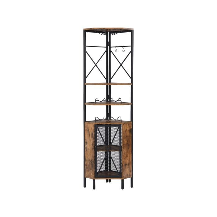 Ihomdec 6-tier Multifunctional Pentagon Corner Shelf With Storage Cabinet Rustic Dark Brown