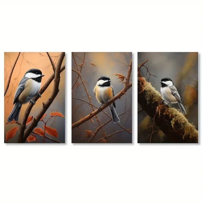 3pcs Woodpecker Rustic Bird Brown Leaves Branches Print 100% Australian Made 3 x 40x60cm (Metal Print)