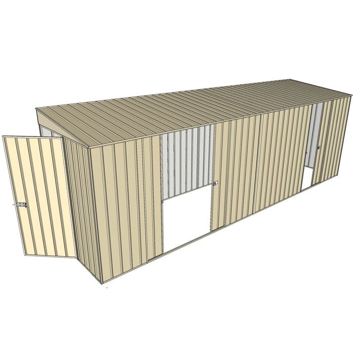 Build-a-Shed 1.5 x 6 x 2m Skillion Double and Single Sliding Side Doors Shed - Cream