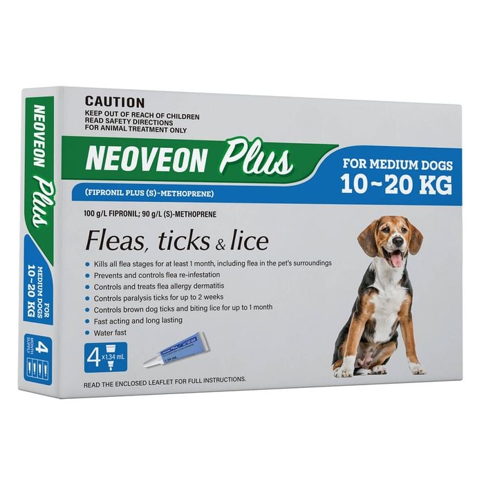 Neoveon Plus Flea And Tick For Medium Dogs 10 To 20kg Blue 4 Pack (exp: 04/2027)