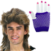 2Pcs Set Golden Blonde Bullet Wig + Fishnet Gloves 70s 80s Wos Costume Party Purple One-Size