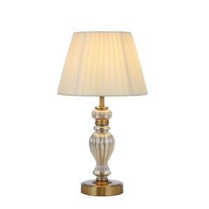 Telbix Cadiz Modern Table Desk Lamp Light Metal Glass Fabric Antique Gold Cream Gloss