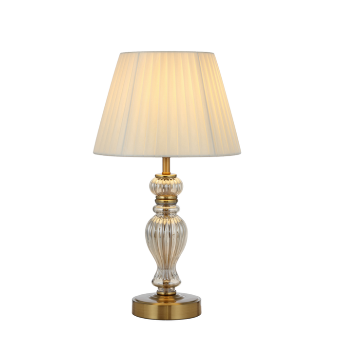 Telbix Cadiz Modern Table Desk Lamp Light Metal Glass Fabric Antique Gold Cream Gloss