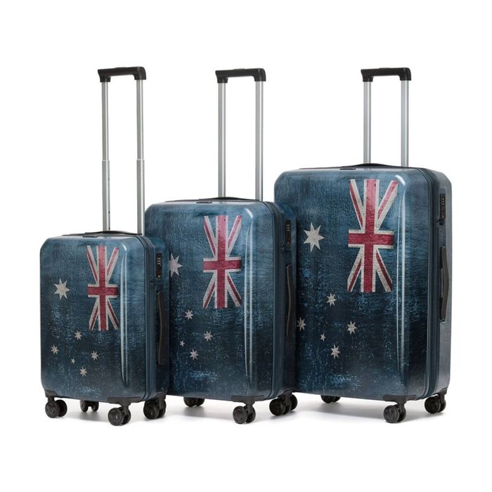 3pc Tosca Australiana Suitcase Set Hard Shell Travel Luggage Australian Flag